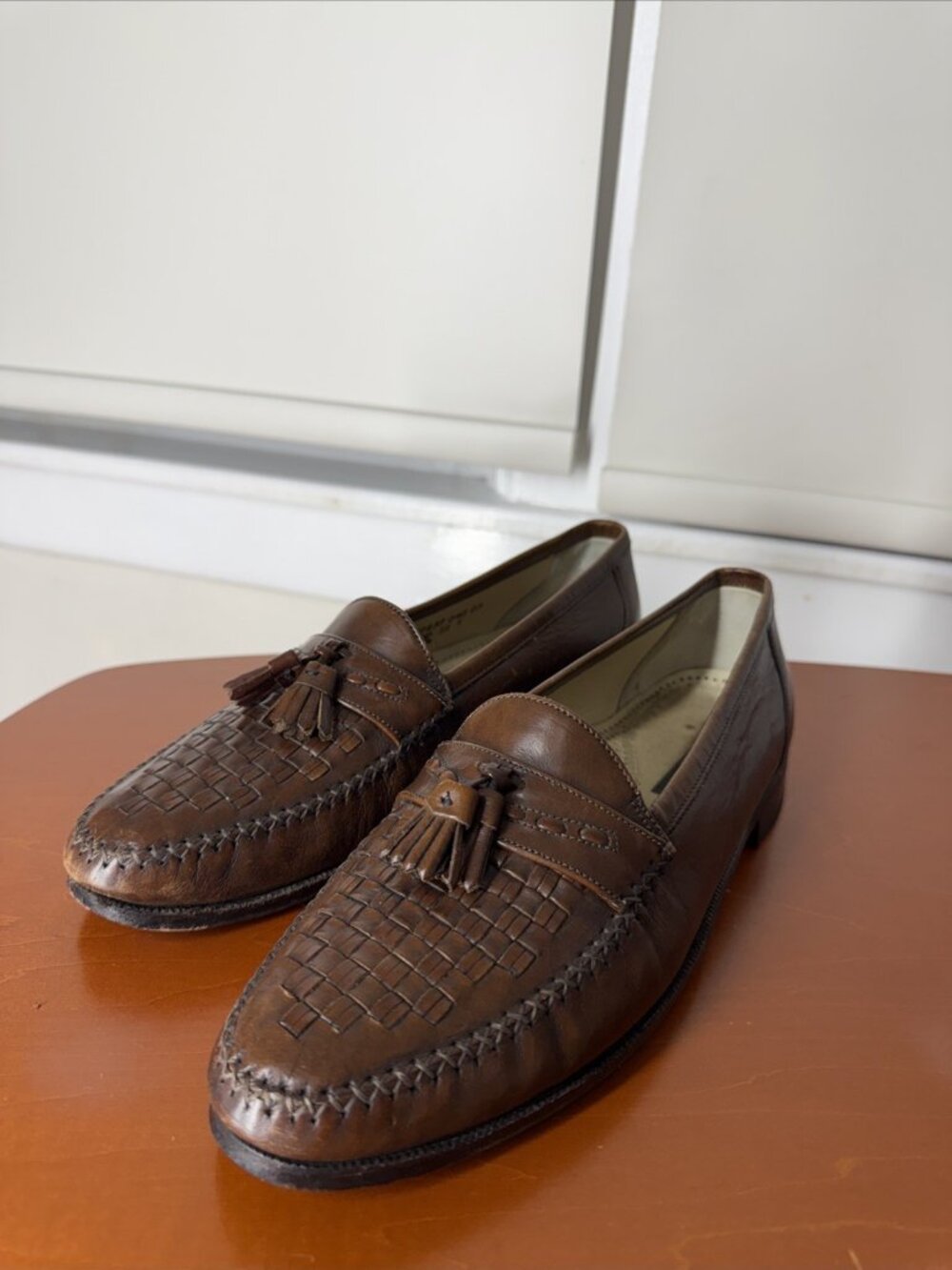 MEN'S SIZE 9.5D FLORSHEIM  TASSEL WEAVED Leather LOAFERS BROWN Office Casual